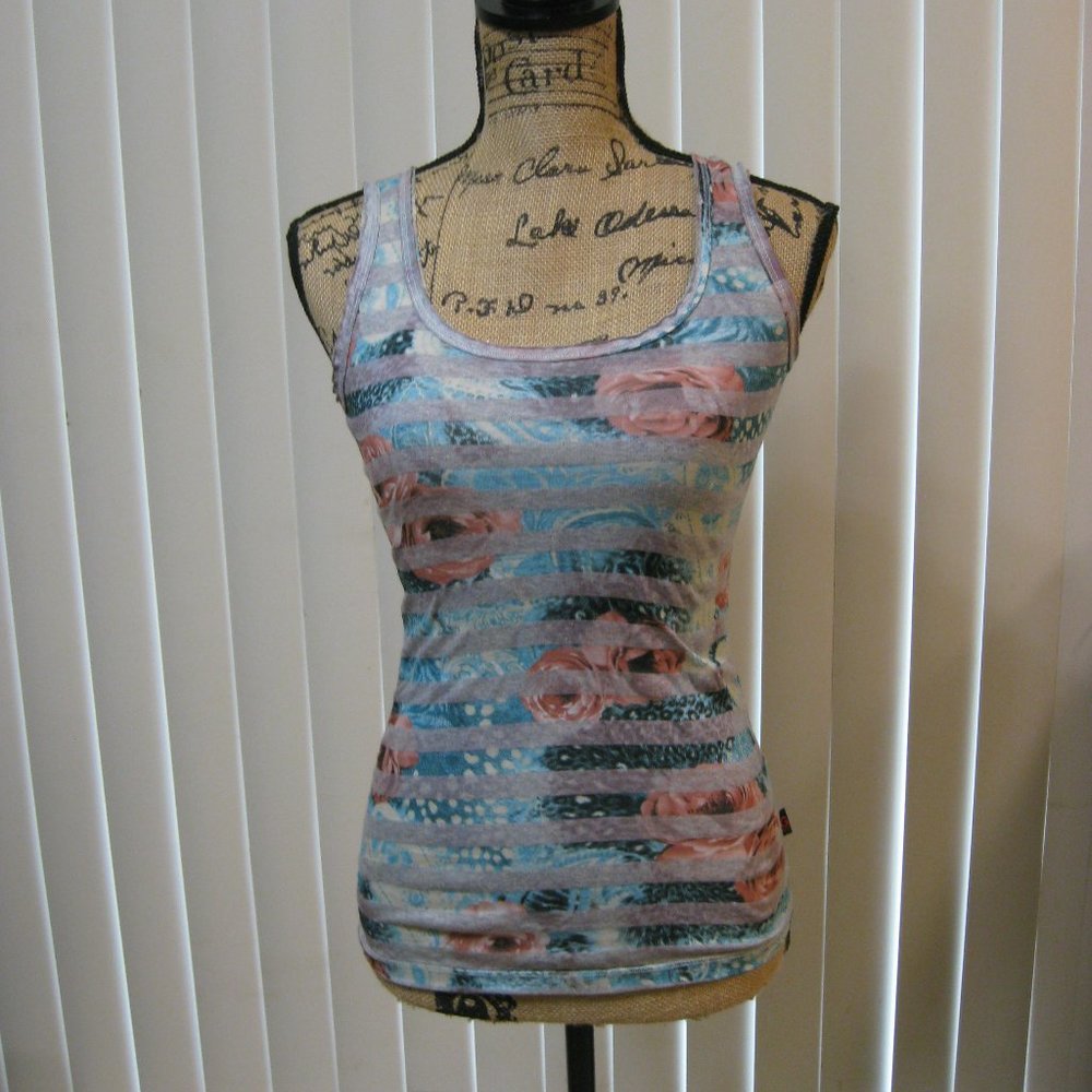 NWT Guess gray floral strappy tank top cami XS extra small